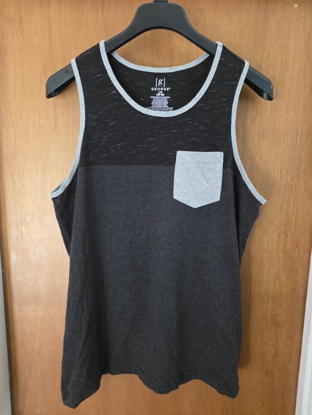 George Men's Colorblock Pocket Tank - Black & Light Gray Trim NWOT Vintage Large
